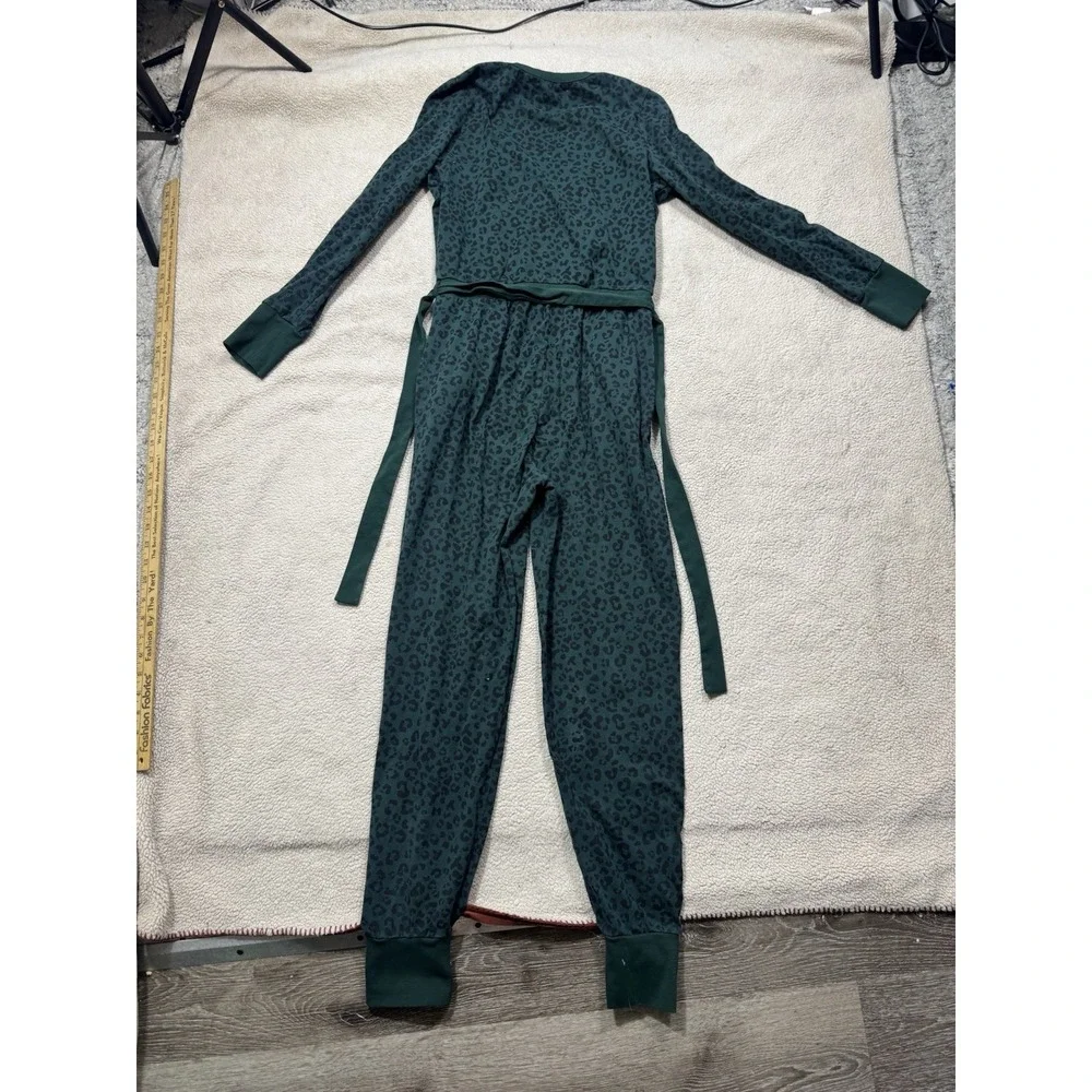 Lani The Label Jumpsuit Womens Small Green Cheetah Print‎ Long Sleeve Waist Tie